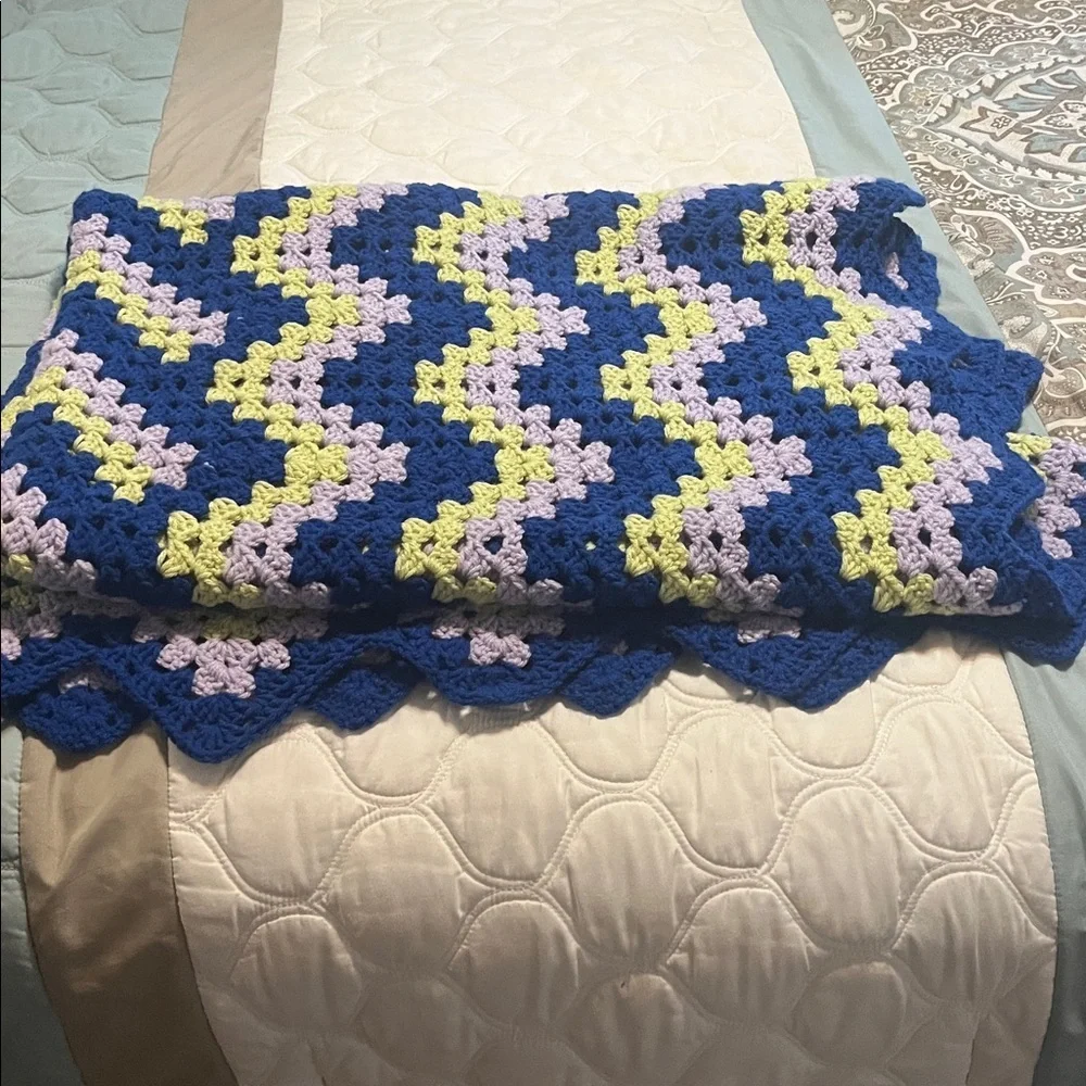 Handmade Crocheted Blanket Throw Fits Twin Bed